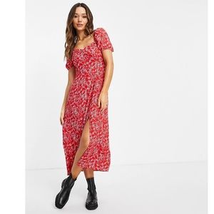 & Other Stories Red Floral Midi Dress